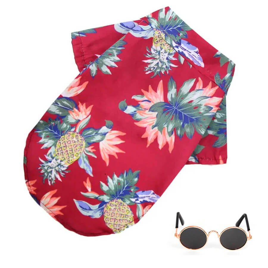 Fantasia de Havaiano Para Cães e Gatos - Camisa Florida e Óculos Escuros
