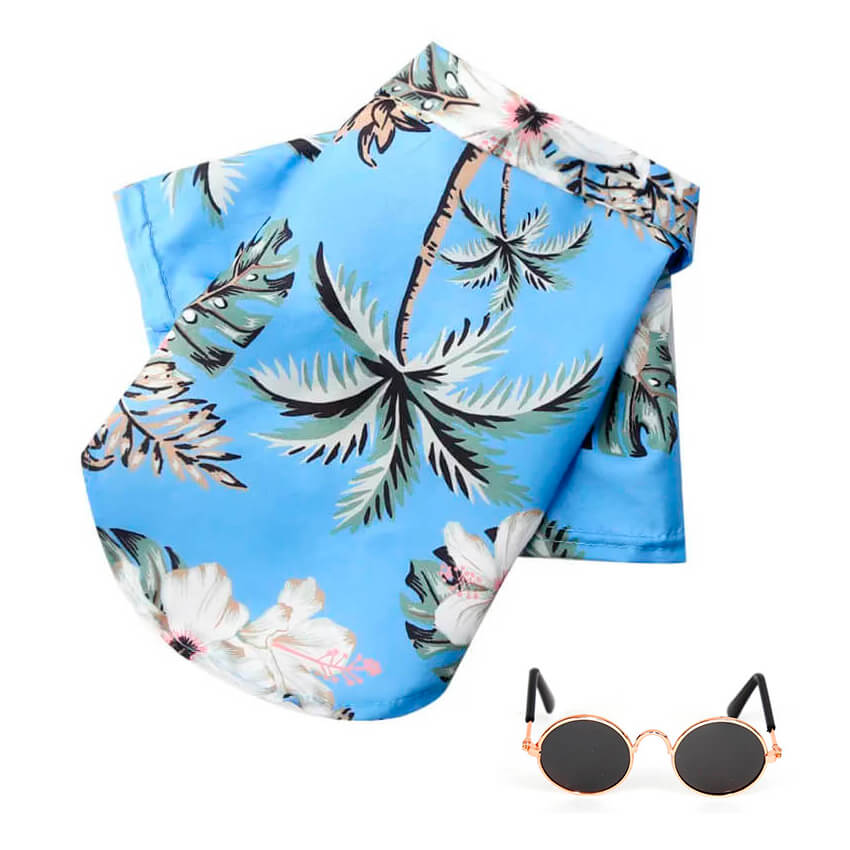 Fantasia de Havaiano Para Cães e Gatos - Camisa Florida e Óculos Escuros