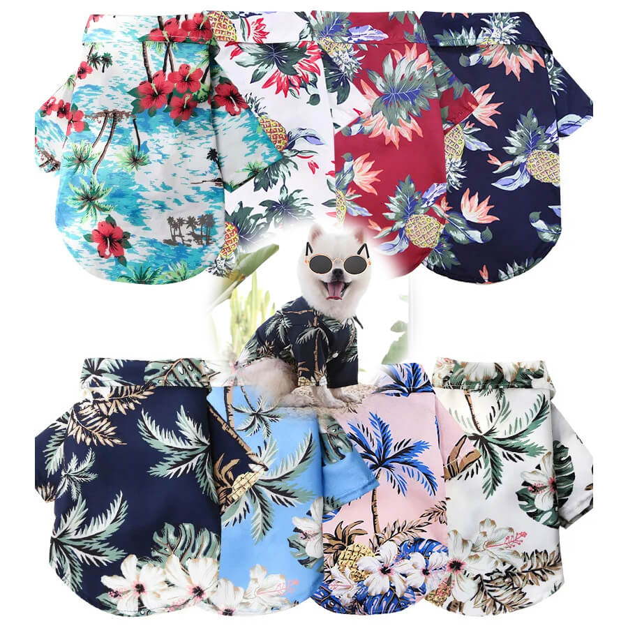 Fantasia de Havaiano Para Cães e Gatos - Camisa Florida e Óculos Escuros