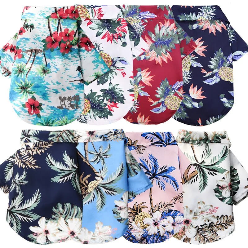 Fantasia de Havaiano Para Cães e Gatos - Camisa Florida e Óculos Escuros