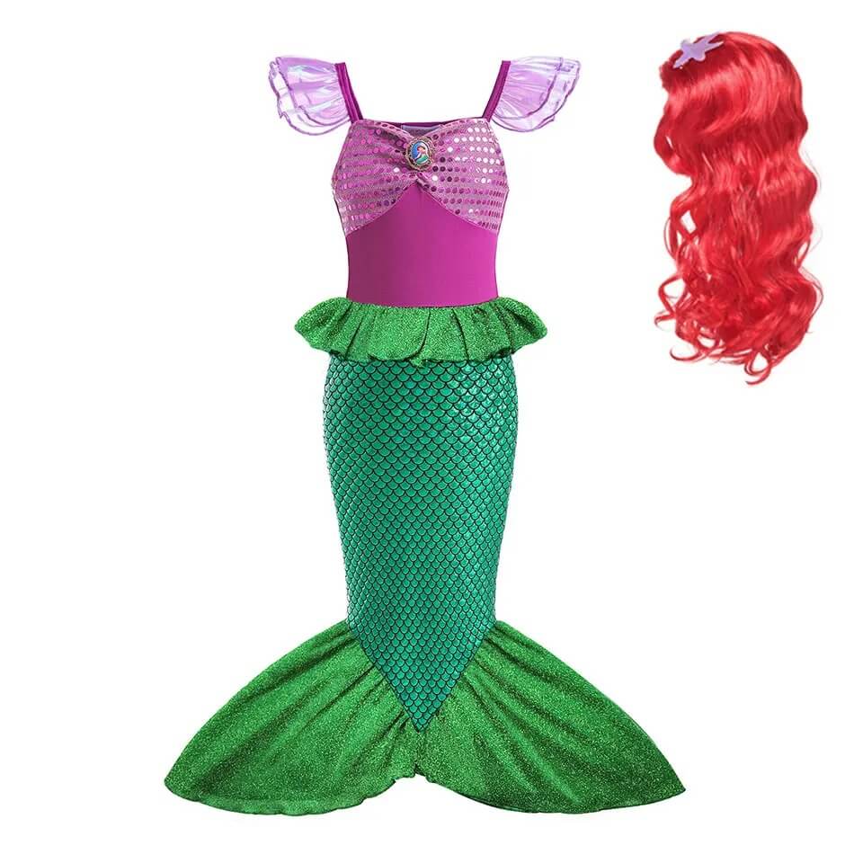 Fantasia Infantil de Ariel Pequena Sereia - 3-10 Anos
