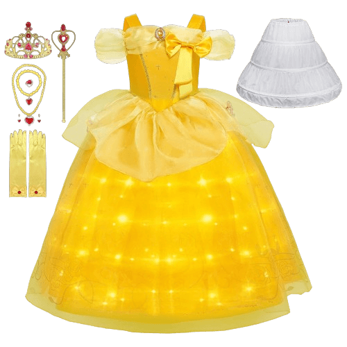 Fantasia Infantil de Bela da Bela e a Fera Com Luzes de LED - 2-10 Anos